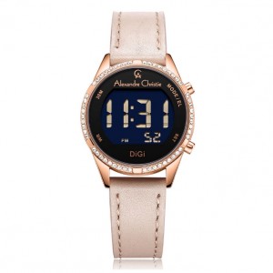 Alexandre Christie AC 9354 Rosegold Peach Leather Diamond Digital LHLRGBALK